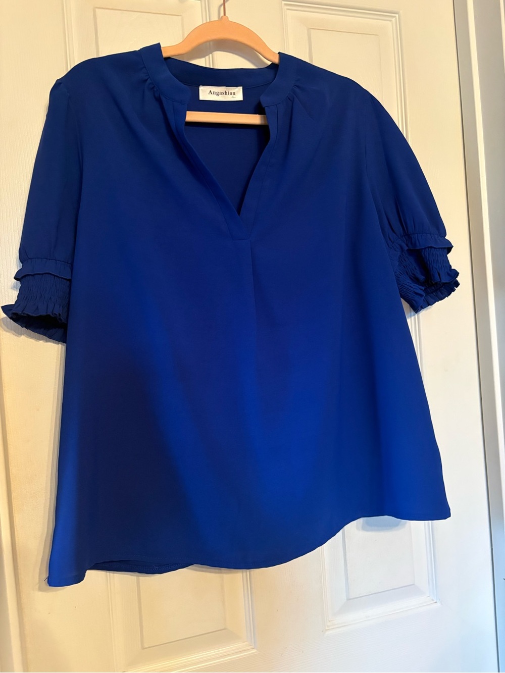 Royal Blue V-Neck Short Sleeve Blouse